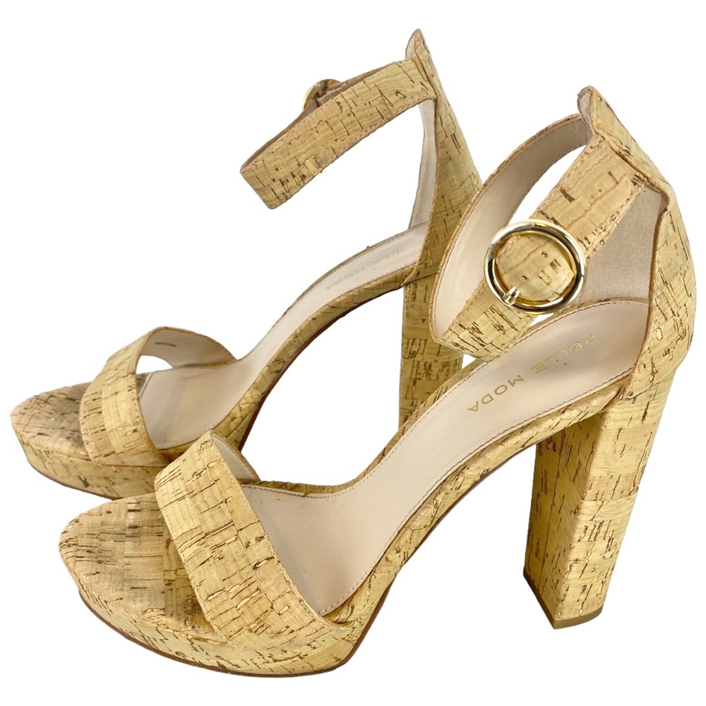 PELLE MODA ☆ "Bonnie" Natural Cork Open-Toe Block Heel Sandals ☆ Size 8.5 - Picture 5 of 10